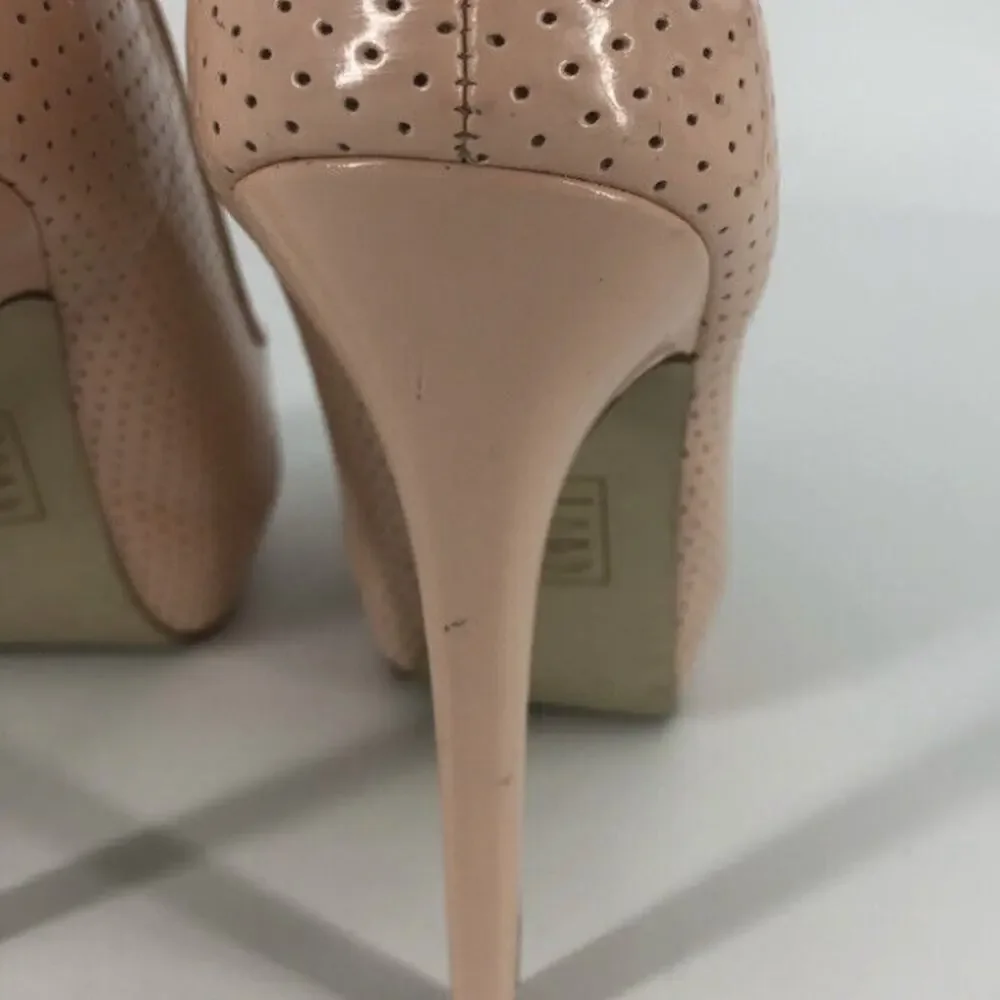 Elizabeth Brady Emma Blush Pink Patent Leather Peep Toe Platform Heels Size 6.5